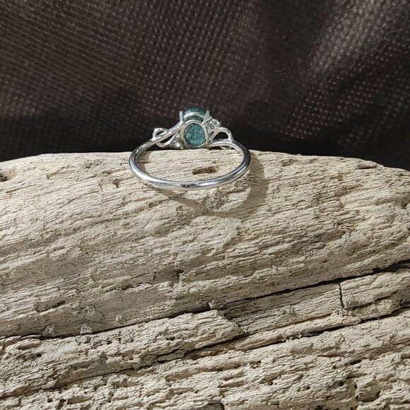 Moss Agate Ring Quartz Sterling Silver 925 Size 8 Oval Green Nature Earth Stamp - Picture 7 of 16